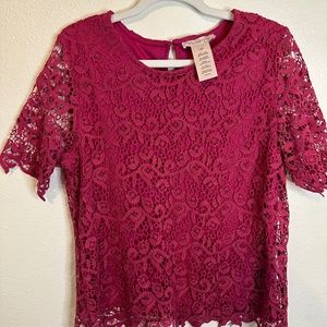 Philosophy Berry Pink Lace Top Sz. L NWOT